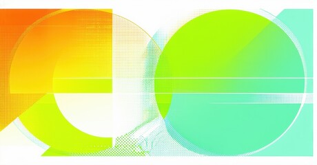 Leinwandbilder - Abstract composition featuring overlapping circles. Vibrant gradients blend orange, yellow, green, turquoise hues. Minimalist design with linear elements.
