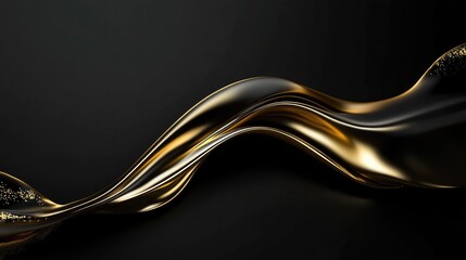 Poster - Decorative gold light curves with line and wave motifs on luxury black-white background