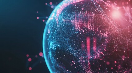 Abstract digital network connection globe with light effects background