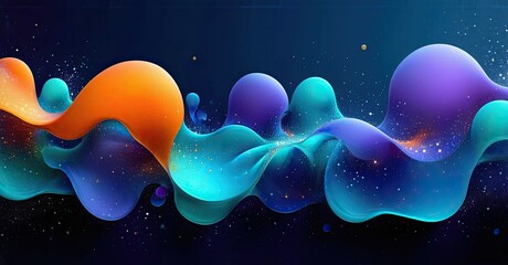 Leinwandbilder - Abstract fluid shapes, vibrant colors, dark background. Flowing forms suggest movement, energy, cosmic feel. Brightness contrasts create depth.