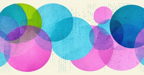 Leinwandbilder - Abstract circles overlap, creating vibrant textures. Colors include blue, pink, purple, green. Background appears grainy, textured.