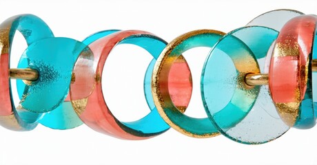 Aufkleber - Interlocking rings, vibrant colors, transparent material. Modern sculpture, artistic design, playful composition. Minimalist aesthetic, studio shot.