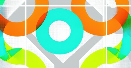 Leinwandbilder - Abstract geometric composition. Overlapping circles, vibrant colors, symmetrical design. Modern aesthetic, clean lines, digital art.