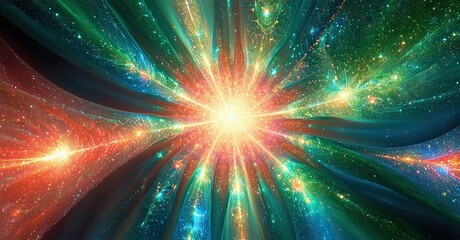 Aufkleber - Bright explosion radiates outward. Colors blend, creating dynamic energy. Swirling patterns suggest cosmic event, intense light source.