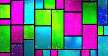 Leinwandbilder - Abstract rectangles, vibrant colors, glowing particles. Black background creates striking visual contrast, modern design.