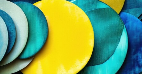 Leinwandbilder - Colorful circular paint samples overlap. Texture visible, vibrant hues create abstract pattern. Modern design element, artistic composition.