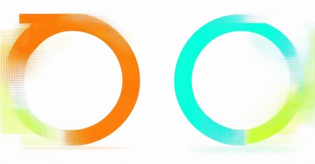 Leinwandbilder - Abstract design features two overlapping circles, orange, turquoise. Gradient effect adds depth, texture. Minimalist composition.