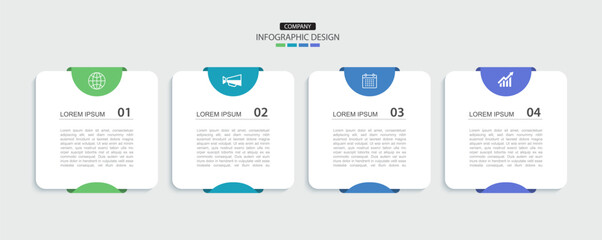 Wall Mural - 4 data infographics rectangle tab index template. illustration business abstract background.