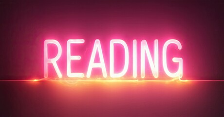 Aufkleber - Bright neon sign spells READING. Pink glow illuminates dark background. Simple typography creates bold visual impact.