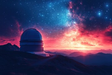 Wall Mural - awe-inspiring view of observatory against vibrant starry sky at sunset. this colorful landscape capt