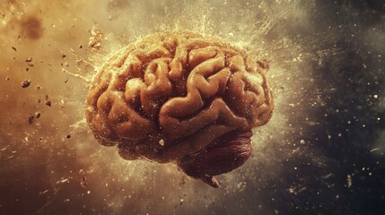 Poster - detailed 3d illustration of a human brain highlighting neural activity and cognitive pathways with g