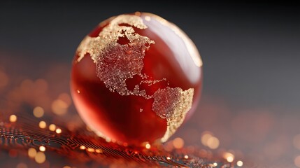 Leinwandbilder - Digital Globe with Network Pattern on Hi-Tech Circuit Board Symbolizing Global Connectivity and Data Transfer for Technology Marketing