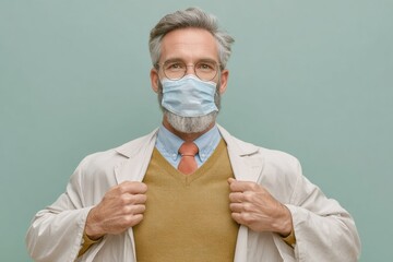 Aufkleber - Confident Healthcare Professional Wearing Face Mask and White Coat Revealing Superhero Costume, Inspiring Strength and Dedication in Medical Industry
