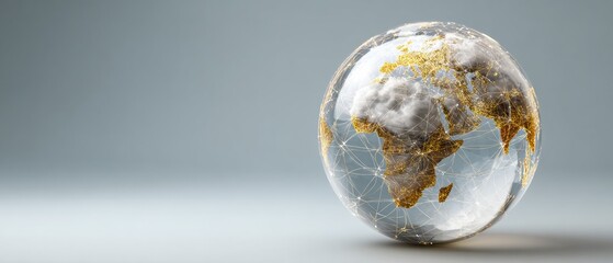 Leinwandbilder - Transparent glass globe with digital edge computing network and cloud symbol, showcasing global connectivity and cloud innovation for modern technology services