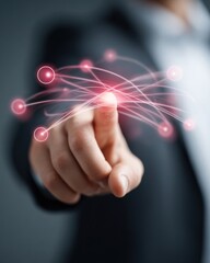 Poster - Business Manager Engaging with Digital Network Interface for Strategic Partnership and Expansion in Modern Corporate Office Environment