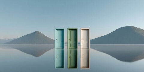 Aufkleber - Modern Sturdy Door Designs in Soft Pastel Colors with Reflective Surfaces for Architectural Visualization and Interior Customization Trends