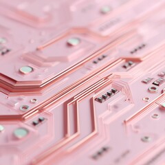 Leinwandbilder - Pink Quantum Circuit Board Close-Up with Intricate Copper Pathways Highlighting Advanced Digital Infrastructure and Emerging Tech Innovation