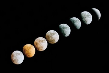 Poster - Vertical Moonrise Sequence Showing Lunar Phases from New Moon to Full Moon in Night Sky for Astronomy Education and Scientific