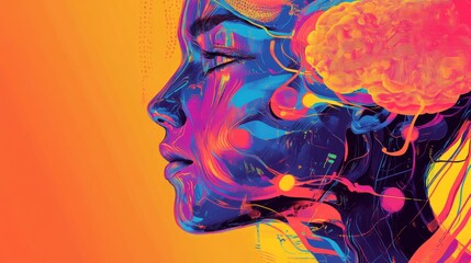 Wall Mural - digital illustration of human brain with vibrant colors representing artificial intelligence and fut