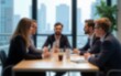 © wang - Blurred business people meeting in office interior with space for business brainstorming background design. High quality