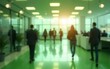 © wang - people walking on green office space, motion blur effect, environment concept, Bright business workplace with people in walking in blurred motion in modern office space. High quality