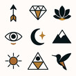 © Willy - Assorted bohemian spiritual symbols featuring arrow, diamond, eye, moon and star icons
