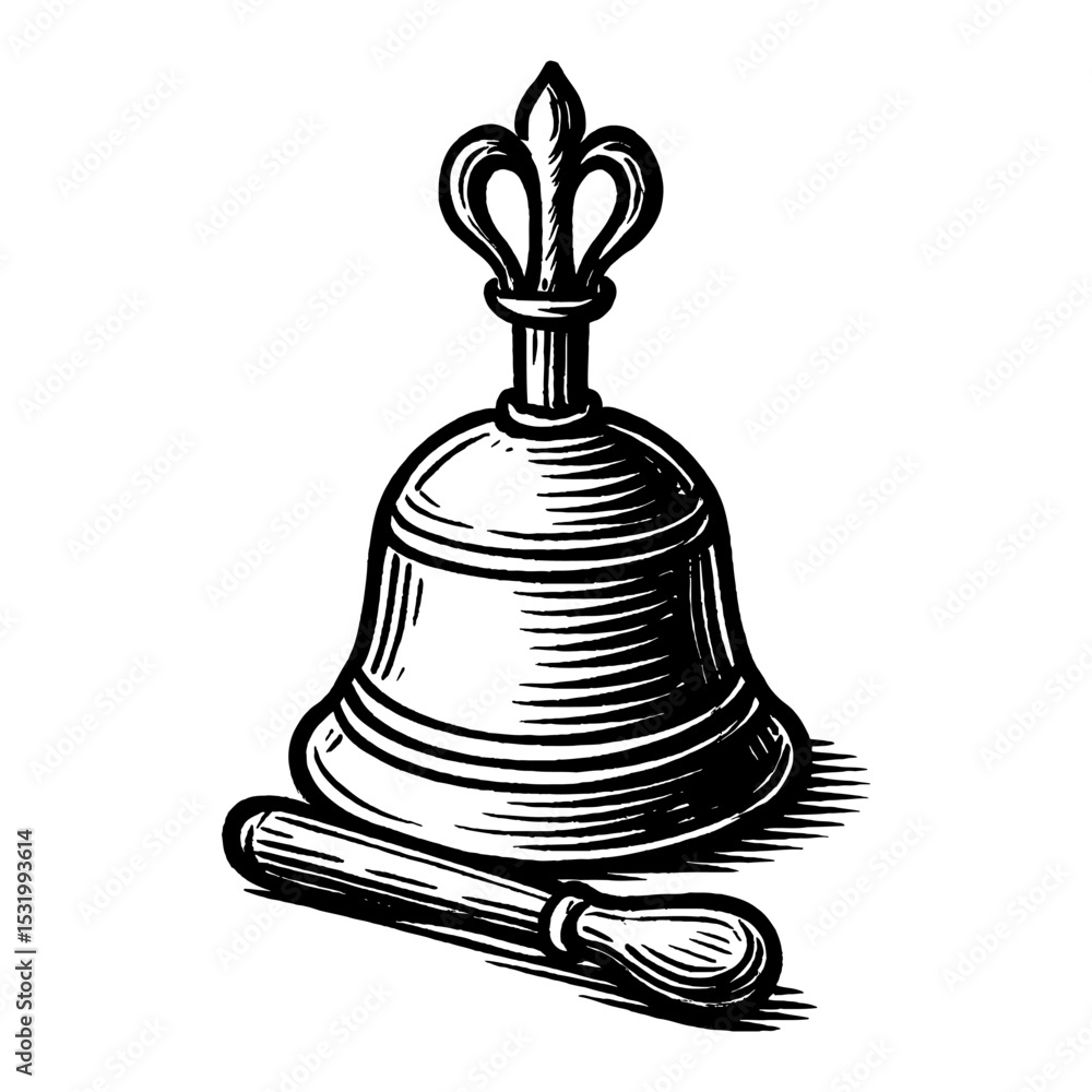 Handbell Draws Handbell with Striker Black and White Outline Line Art Drawing ...