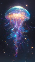 Wall Mural - neon rainbow space jellyfish illustration poster background
