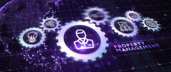Wall Mural - PROPERTY MANAGEMENT inscription, new business concept Business, Technology, Internet and network concept. 3d illustration