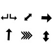 © Tricreative Project - Set of 6 mixed arrow icons with various directions including up, down, diagonal, and bold straight arrows. Useful for UI, infographics, or signage elements