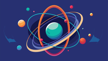 Abstract illustration depicting orbital rings surrounding a three dimensional central structure