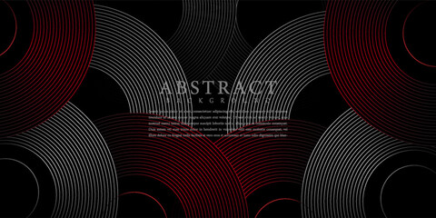 Abstract grey and red circle line vector on dark background. Modern simple overlap circle lines texture creative design. Suit for poster, cover, banner, flyer, brochure, presentation, website