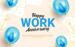 © Zeinous - Happy work anniversary greeting clipart design. Company invitation card clip art with blue balloons elements for celebration of success, achievement and hard work background vector illustration.