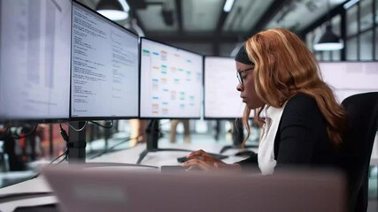 Wall Mural - unhappy sad developer programmer woman in stress coding software