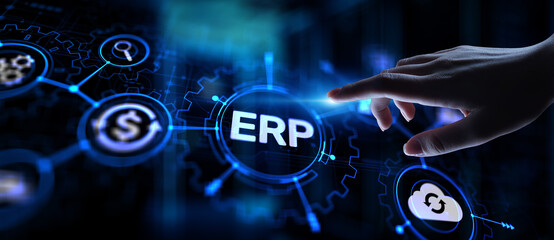 Wall Mural - erp - enterprise resource planning business and modern technology concept on virtual screen.