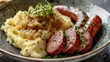 © Artsaba Family - A hearty Dutch stamppot, creamy mashed potatoes mixed with tangy sauerkraut and served with a juicy smoked sausage.