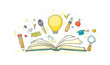 © sapunkele - Creative sketch of idea concept with doodle open book, light bulb, stationery. Vector hand drawn illustration of school education, brainstorm, success solutions