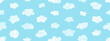 © sapunkele - Crayon icons of weather, clouds in sky. Seamless pattern with doodle clouds in chalk texture. Cute summer weather background drawn with crayon pencils, kid vector illustration