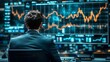 © Tai - A businessman in a suit watches stock market data on a large monitor in a modern office while analyzing financial graphs and charts displayed.