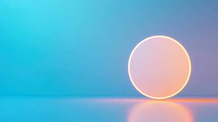 Wall Mural - abstract minimalist circle shape with soft neon glow on a turquoise and blue background