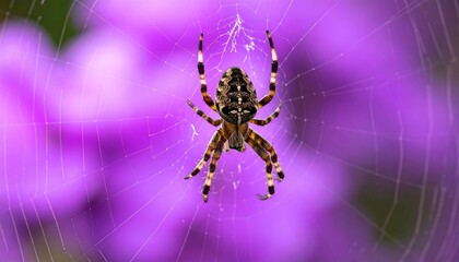 Spider in vibrant purple web