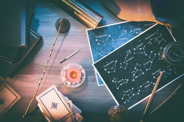 Wall Mural - Esoteric study and prediction with maps, cards and vintage objects