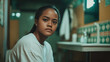 © mariokeeneye - Southeast Asian teenage girl in dimly lit bathroom with serious look