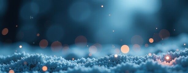 Wall Mural - Blue sky with snow and bright lights. The sky is filled with snowflakes