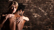 © track5 - Mixed Emotions. Eye contact and a stoic expression from a woman in flagrant. From a series of images with the same models.