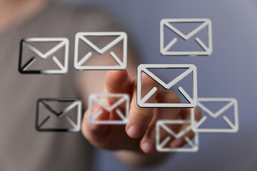 Poster - Efficient email management.  Digital inbox interface, showcasing email organization and selection.