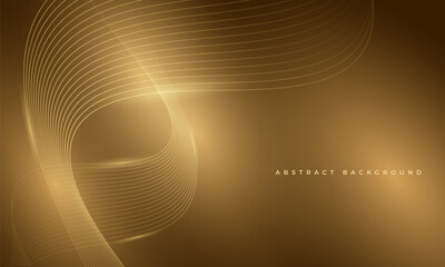 Poster - Abstract glowing golden wavy lines on dark brown background. Digital technology vector illustration with particle striped wave lines