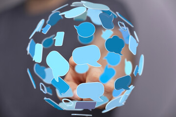 Aufkleber - Seamless global communication.  Image depicts a sphere of interconnected speech bubbles.