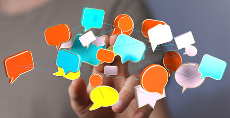 Aufkleber - Abstract image of interconnected speech bubbles, representing global communication and networking.