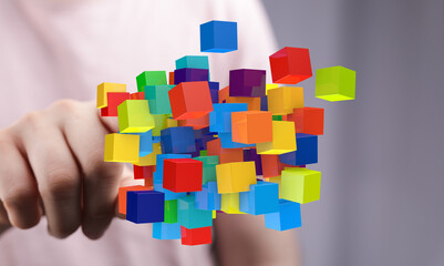 Poster - Abstract image of colorful cubes, symbolizing data, connection, and innovation. Ideal for tech, business, and design.